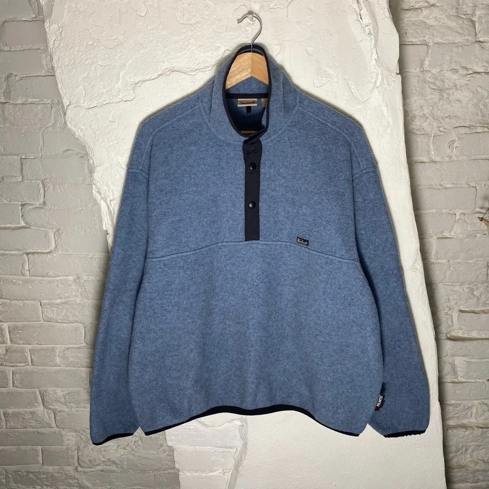Woolrich Polartec Fleece Pullover Mens XL Blue Snap Neck Sweater - Picture 1 of 7